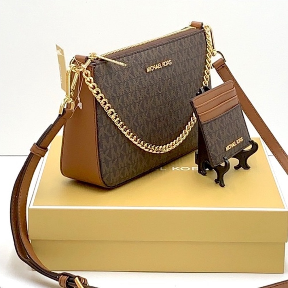 MICHAEL KORS GIFTABLE SHOULDER BAG & CARD HOLDER BOXED SET BROWN SIGNATURE COLOR - Picture 5 of 16